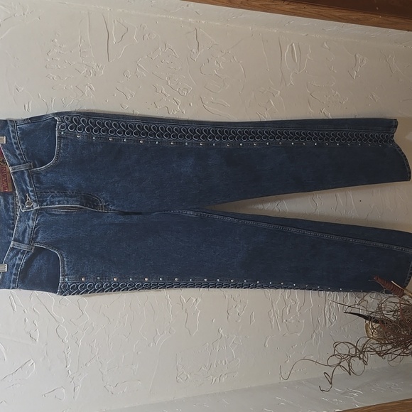 90'S VINTAGE LAWMAN PEEKABOO WESTERN JEANS // WAIST SIZE 27 / SZ 7    EUC - Picture 1 of 11